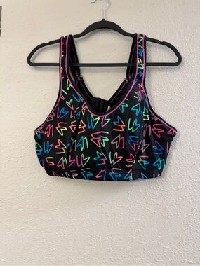 Black Multicolor Heart-Print Racerback Sports Bra